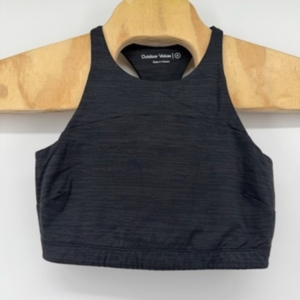Outdoor Voices Womens TechSweat High Neck Sports‎ Bra Charcoal Space Dye Gray M